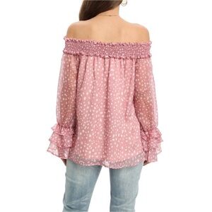 MSK Women Off the Shoulder Tops Long Sleeve Leopard Print